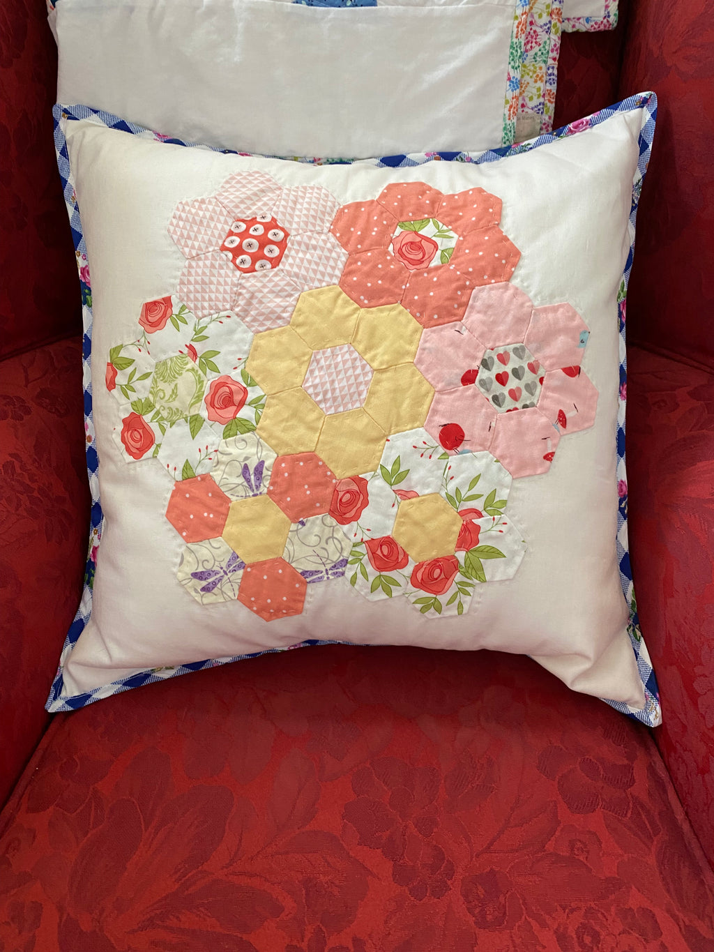 HAND APPLIQUE HEXI CUSHION COVER