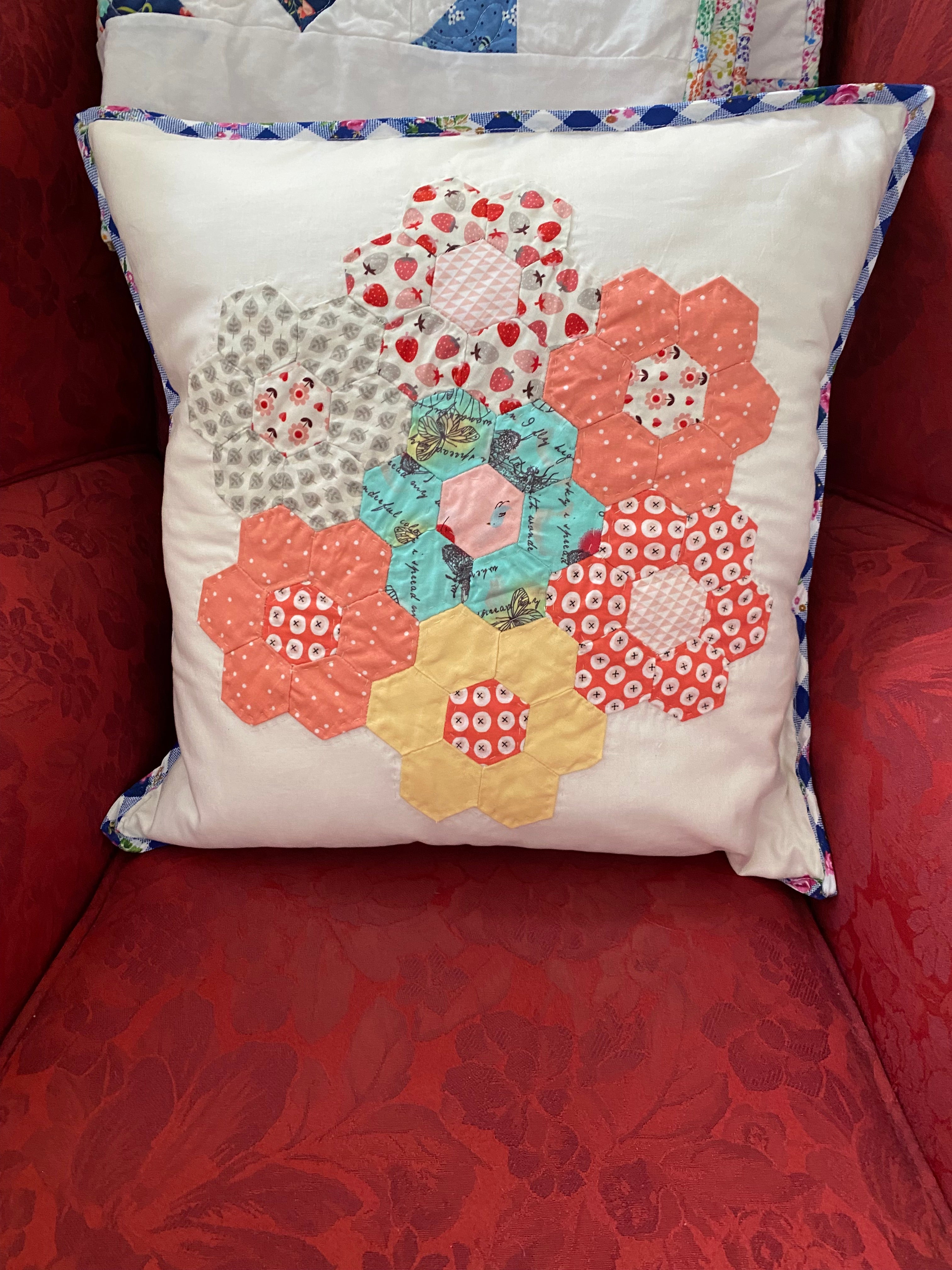 HAND APPLIQUE HEXI CUSHION COVER